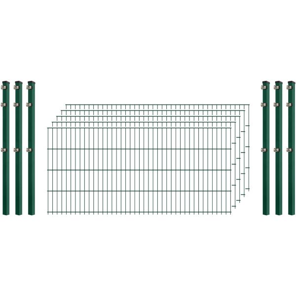 Industrie-Zaunset 8/6/8 Doppelstab 5 Matten + 6 Pfosten 250/83 cm Dunkelgrün