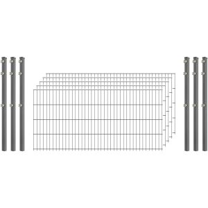 Industrie-Zaunset 8/6/8 Doppelstab 5 Matten + 6 Pfosten 250/83 cm Verzinkt