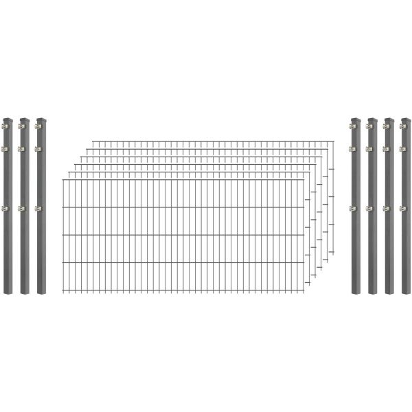 Industrie-Zaunset 8/6/8 Doppelstab 6 Matten + 7 Pfosten 250/83 cm Verzinkt