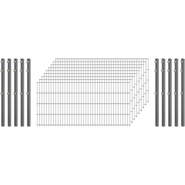 Industrie-Zaunset 8/6/8 Doppelstab 9 Matten + 10 Pfosten 250/83 cm Verzinkt