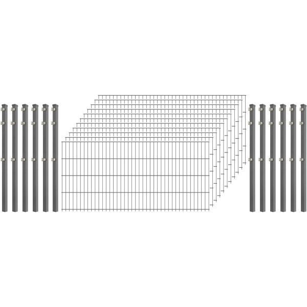 Industrie-Zaunset 8/6/8 Doppelstab 11 Matten + 12 Pfosten 250/83 cm Verzinkt