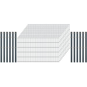 Industrie-Zaunset 8/6/8 Doppelstab 11 Matten + 12 Pfosten 250/103 cm Anthrazit