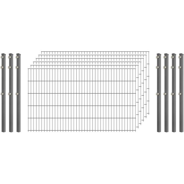 Industrie-Zaunset 8/6/8 Doppelstab 6 Matten + 7 Pfosten 250/103 cm Verzinkt