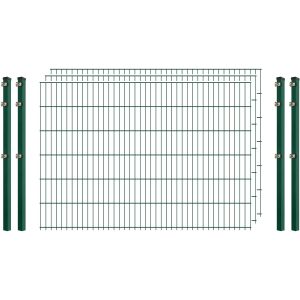 Industrie-Zaunset 8/6/8 Doppelstab 3 Matten + 4 Pfosten 250/123 cm Dunkelgrün