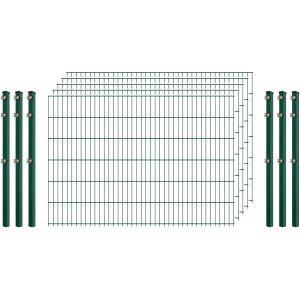 Industrie-Zaunset 8/6/8 Doppelstab 5 Matten + 6 Pfosten 250/123 cm Dunkelgrün