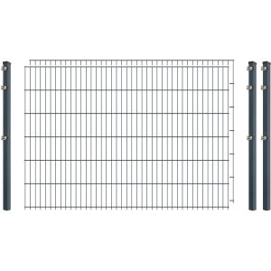 Industrie-Zaunset 8/6/8 Doppelstab 2 Matten + 3 Pfosten 250/123 cm Anthrazit