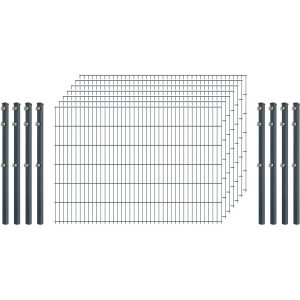 Industrie-Zaunset 8/6/8 Doppelstab 7 Matten + 8 Pfosten 250/123 cm Anthrazit