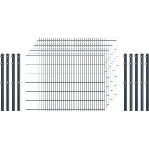 Industrie-Zaunset 8/6/8 Doppelstab 8 Matten + 9 Pfosten 250/123 cm Anthrazit