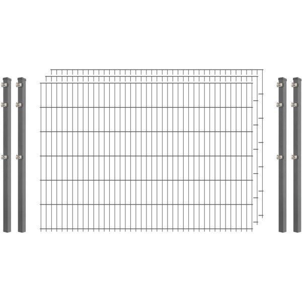 Industrie-Zaunset 8/6/8 Doppelstab 3 Matten + 4 Pfosten 250/123 cm Verzinkt