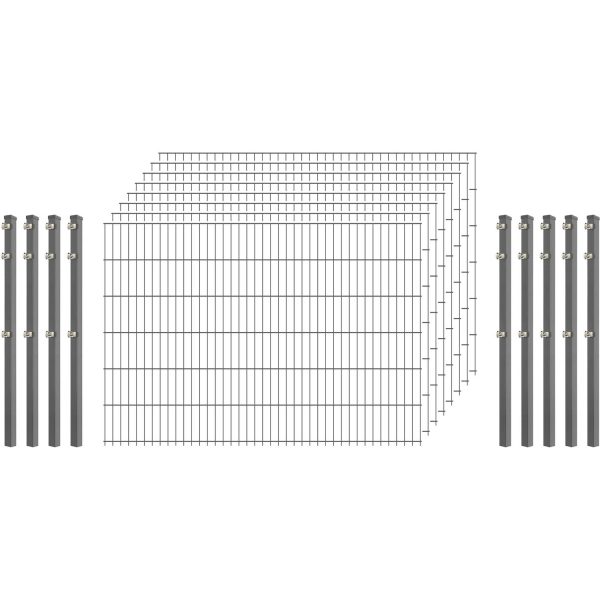 Industrie-Zaunset 8/6/8 Doppelstab 8 Matten + 9 Pfosten 250/123 cm Verzinkt