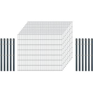 Industrie-Zaunset 8/6/8 Doppelstab 10 Matten +11 Pfosten 250/143 cm Anthrazit