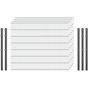 Industrie-Zaunset 8/6/8 Doppelstab 4 Matten + 5 Pfosten 250/143 cm Verzinkt