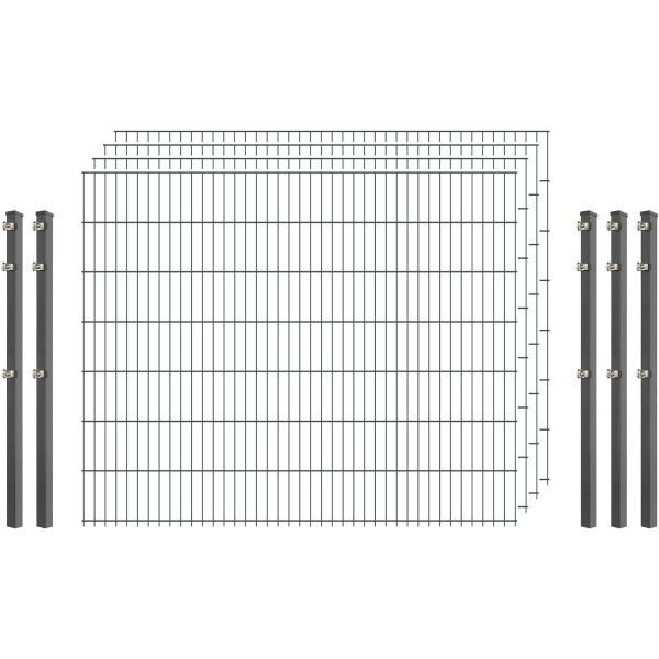 Industrie-Zaunset 8/6/8 Doppelstab 4 Matten + 5 Pfosten 250/143 cm Verzinkt