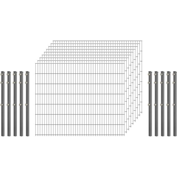 Industrie-Zaunset 8/6/8 Doppelstab 9 Matten + 10 Pfosten 250/143 cm Verzinkt