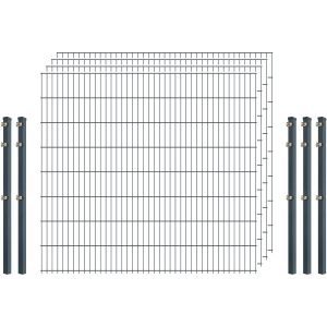 Industrie-Zaunset 8/6/8 Doppelstab 4 Matten + 5 Pfosten 250/163 cm Anthrazit