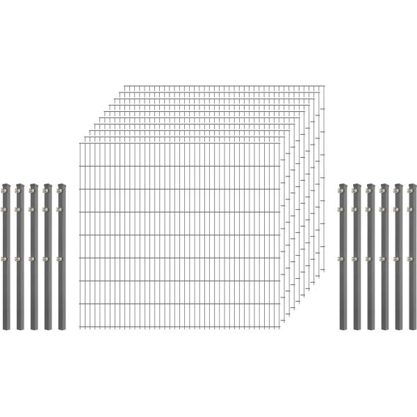 Industrie-Zaunset 8/6/8 Doppelstab 10 Matten +11 Pfosten 250/163 cm Verzinkt