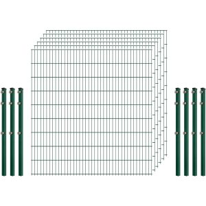 Industrie-Zaunset 8/6/8 Doppelstab 6 Matten + 7 Pfosten 250/183 cm Dunkelgrün