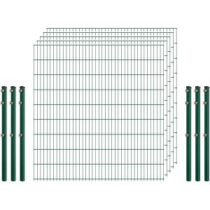 Industrie-Zaunset 8/6/8 Doppelstab 5 Matten + 6 Pfosten 250/183 cm Dunkelgrün