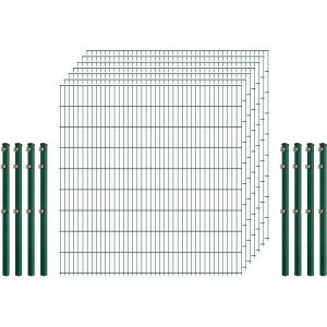 Industrie-Zaunset 8/6/8 Doppelstab 7 Matten + 8 Pfosten 250/183 cm Dunkelgrün