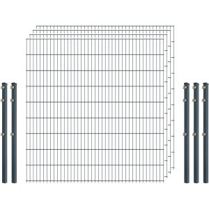 Industrie-Zaunset 8/6/8 Doppelstab 4 Matten + 5 Pfosten 250/183 cm Anthrazit