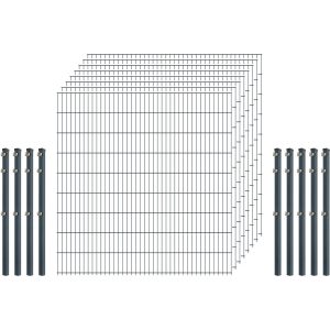 Industrie-Zaunset 8/6/8 Doppelstab 8 Matten + 9 Pfosten 250/183 cm Anthrazit