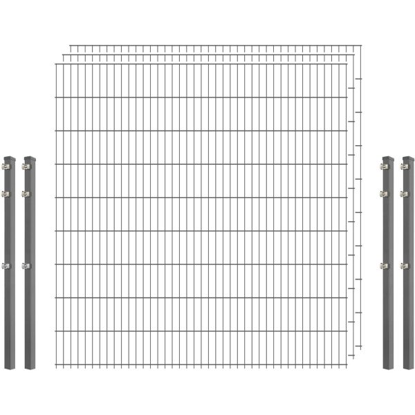 Industrie-Zaunset 8/6/8 Doppelstab 3 Matten + 4 Pfosten 250/183 cm Verzinkt