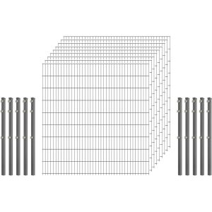 Industrie-Zaunset 8/6/8 Doppelstab 9 Matten + 10 Pfosten 250/183 cm Verzinkt