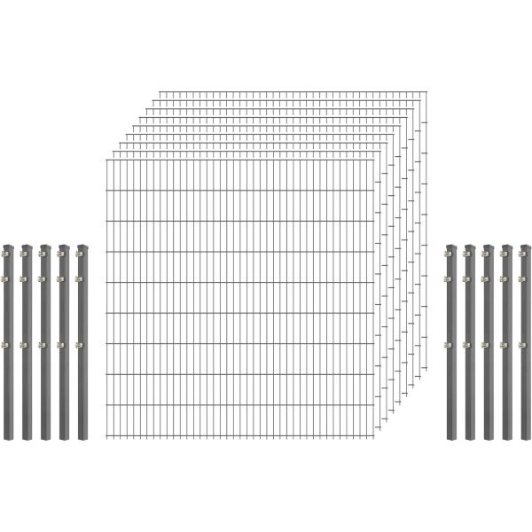 Industrie-Zaunset 8/6/8 Doppelstab 9 Matten + 10 Pfosten 250/183 cm Verzinkt