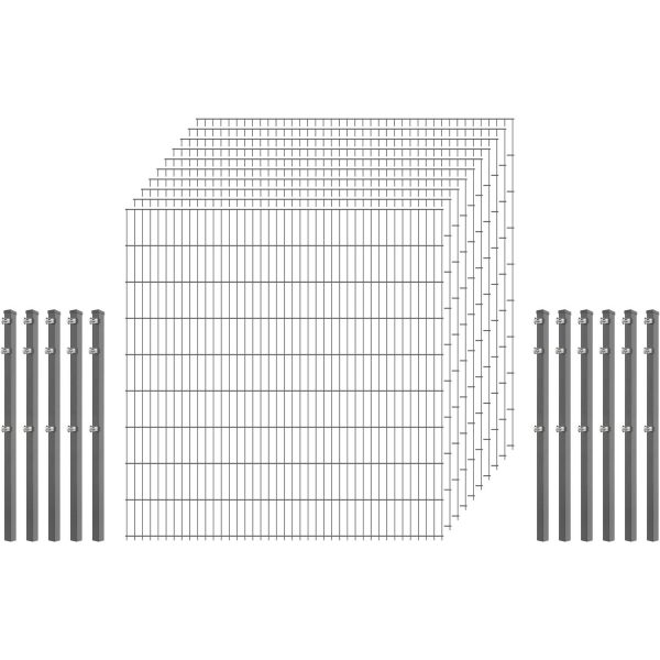 Industrie-Zaunset 8/6/8 Doppelstab 10 Matten +11 Pfosten 250/183 cm Verzinkt