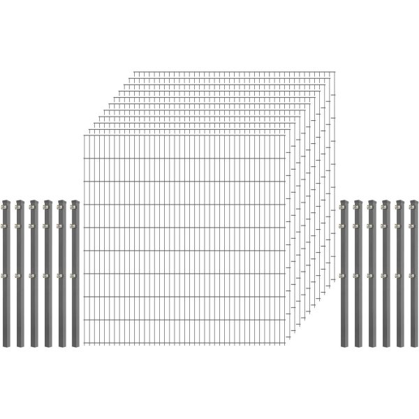 Industrie-Zaunset 8/6/8 Doppelstab 11 Matten + 12 Pfosten 250/183 cm Verzinkt