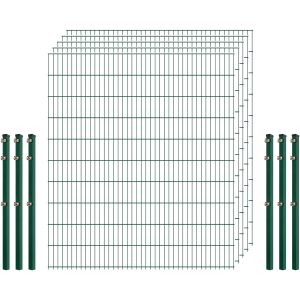 Industrie-Zaunset 8/6/8 Doppelstab 5 Matten + 6 Pfosten 250/203 cm Dunkelgrün