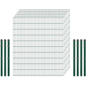 Industrie-Zaunset 8/6/8 Doppelstab 6 Matten + 7 Pfosten 250/203 cm Dunkelgrün