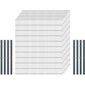 Industrie-Zaunset 8/6/8 Doppelstab 7 Matten + 8 Pfosten 250/203 cm Anthrazit