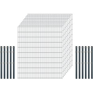 Industrie-Zaunset 8/6/8 Doppelstab 10 Matten +11 Pfosten 250/203 cm Anthrazit