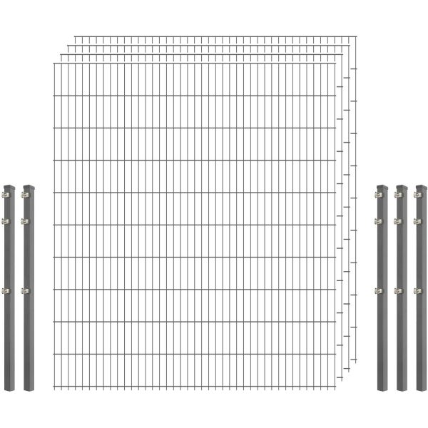 Industrie-Zaunset 8/6/8 Doppelstab 4 Matten + 5 Pfosten 250/203 cm Verzinkt