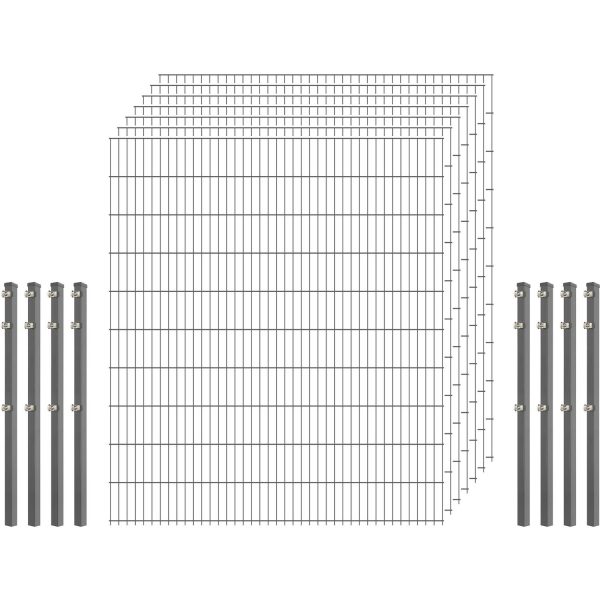 Industrie-Zaunset 8/6/8 Doppelstab 7 Matten + 8 Pfosten 250/203 cm Verzinkt