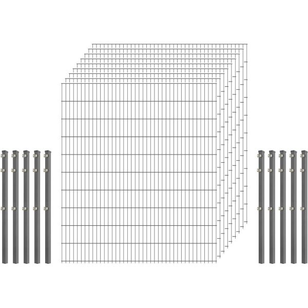 Industrie-Zaunset 8/6/8 Doppelstab 9 Matten + 10 Pfosten 250/203 cm Verzinkt