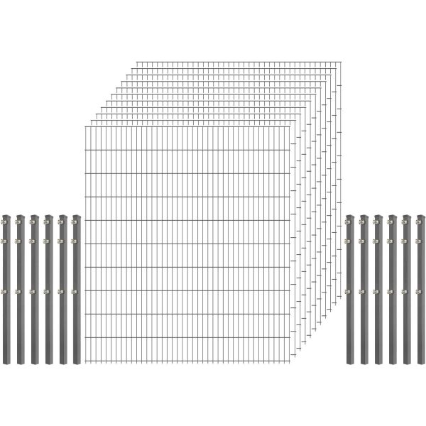 Industrie-Zaunset 8/6/8 Doppelstab 11 Matten + 12 Pfosten 250/203 cm Verzinkt