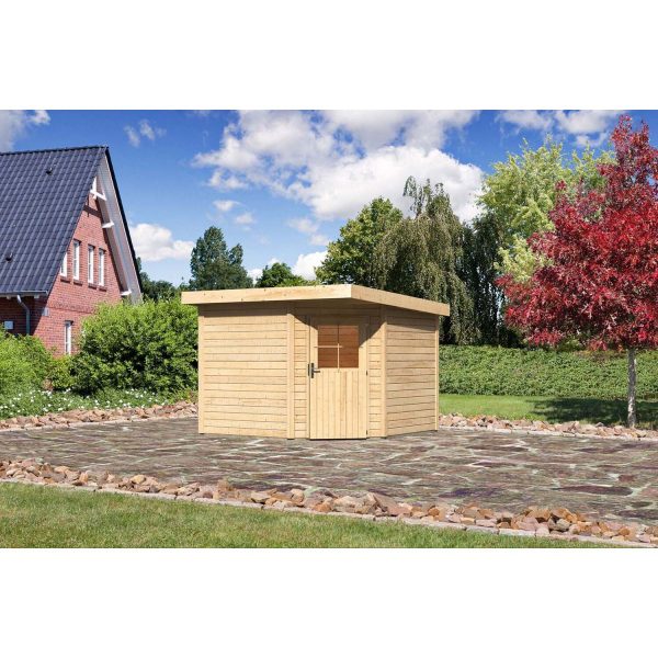 Karibu Holz-Gartenhaus/Gerätehaus Neuruppin Natur Flachdach Unbehandelt 270 cm x 270 cm