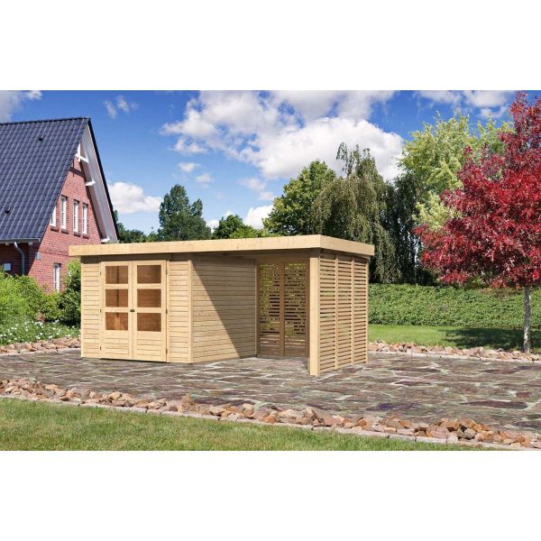 Karibu Holz-Gartenhaus/Gerätehaus Boras Natur Flachdach Unbehandelt 238 cm x 242 cm