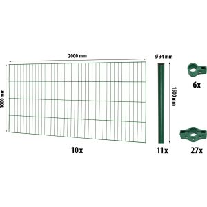 Floraworld Einstabmatten-Zaunset Classic Grün 100 cm x 2000 cm