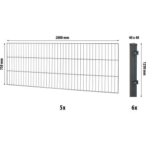 Floraworld Einstabmatten-Zaunset mit Vierkantpfosten Anthrazit 75 cm x 1000 cm