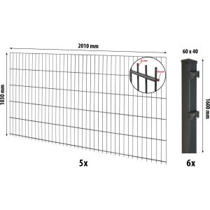 Floraworld Doppelstabmatten-Zaunset mit Pfosten 6 x 4 cm Anthrazit 103 x 1000 cm