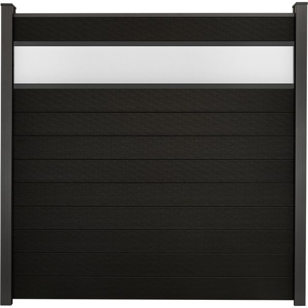 GroJa Solid Steckzaun mit 30 cm Glaseinsatz 180 x 180 cm Bi-Color Schwarz