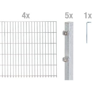 Metallzaun Grund-Set Doppelstabmatte feuerverzinkt 4 x 2 m x 1 m