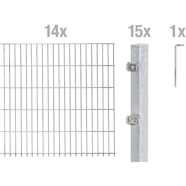 Metallzaun Grund-Set Doppelstabmatte feuerverzinkt 14 x 2 m x 1 m