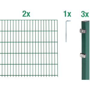 Metallzaun Grund-Set Doppelstabmatte verz. Grün beschichtet 2 x 2 m x 1