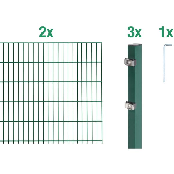 Metallzaun Grund-Set Doppelstabmatte verz. Grün beschichtet 2 x 2 m x 1