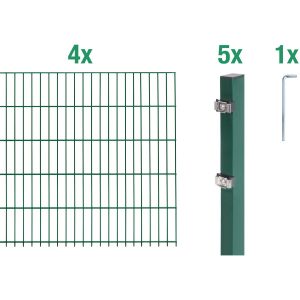 Metallzaun Grund-Set Doppelstabmatte verz. Grün beschichtet 4 x 2 m x 0