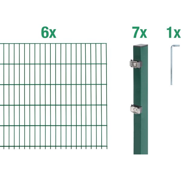 Metallzaun Grund-Set Doppelstabmatte verz. Grün beschichtet 6 x 2 m x 1